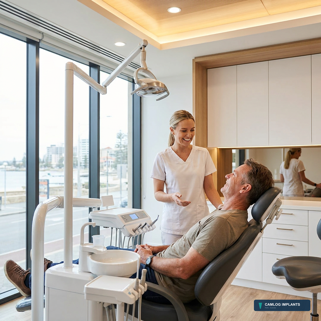 Professional dentist consulting with a patient in a modern Perth dental clinic